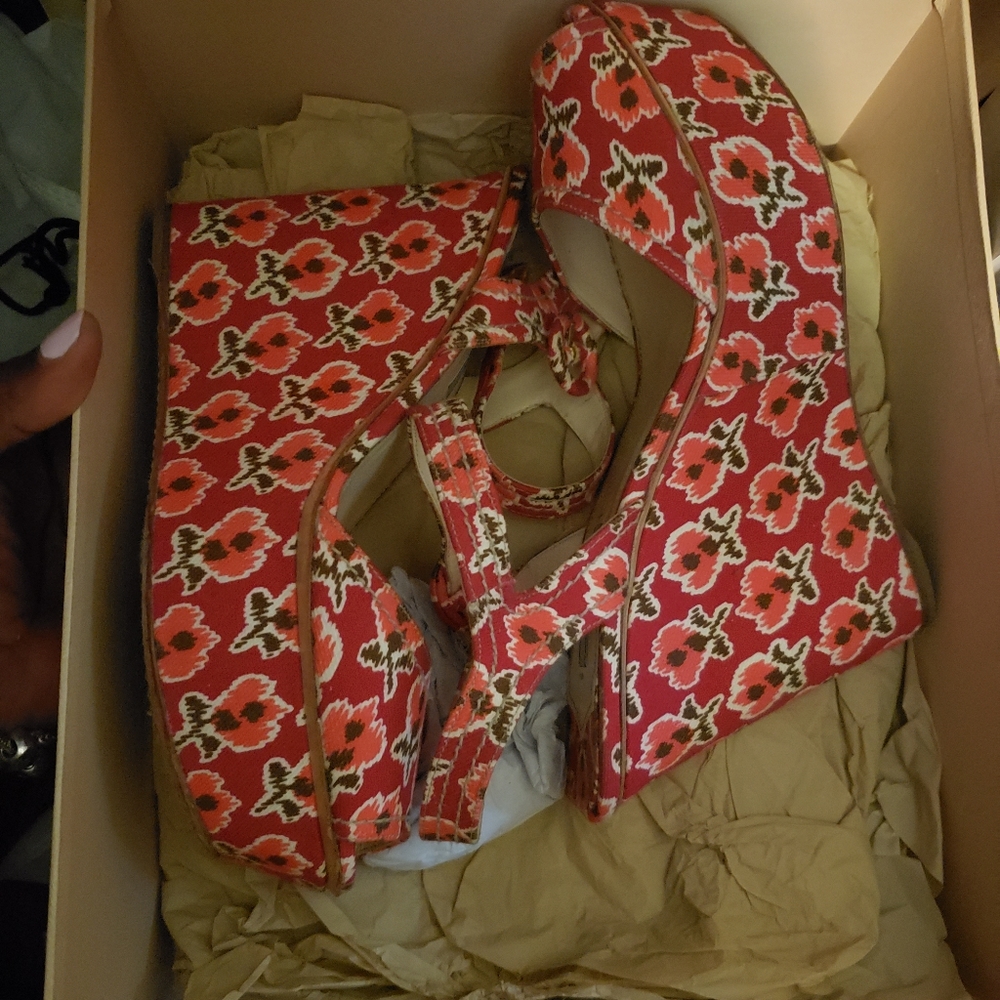 Prada wedge denim sandals